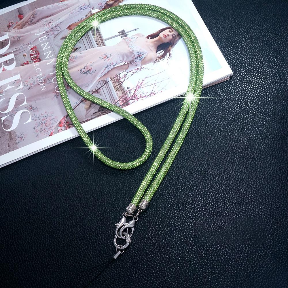 Neues Luxus Kristall Strass Handy Lanyard Helle Bling Bling Handyhülle Kettenriemen Handy Anti-Verlust Seil Handy Zubehör 70cm hellgrüne