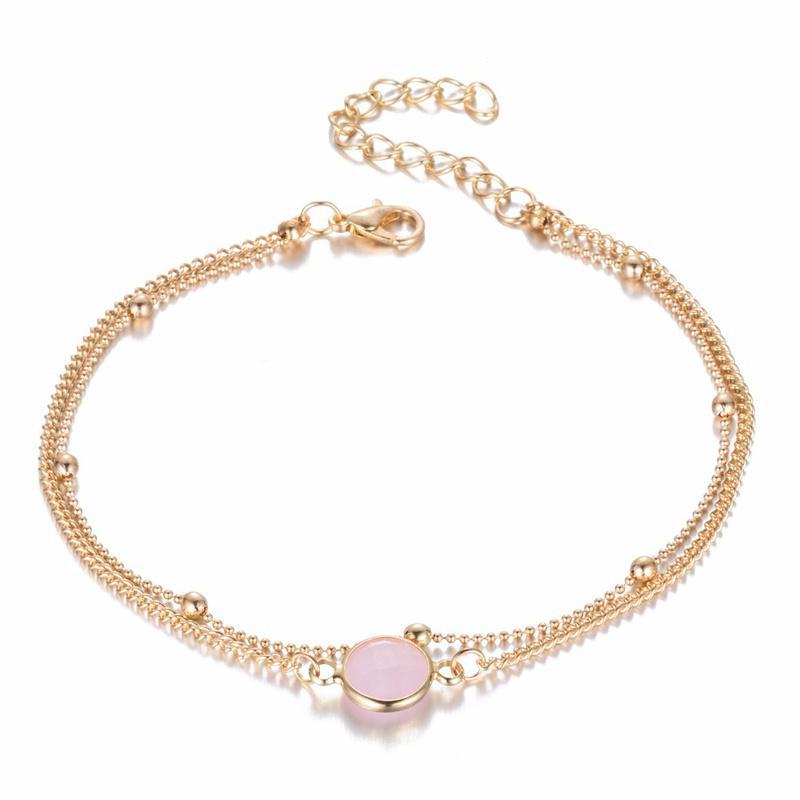 Boho Opal weibliche Fußkettchen barfuß häkeln Sandalen Fuß Schmuck Bein Fußkettchen auf Fuß Knöchel Armbänder rosa