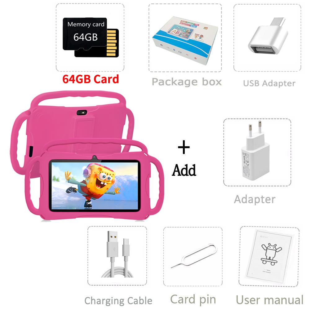 2024 Neues K4 BDF 7 Zoll Android 9.0 Kinder-Tablet 32 GB ROM 5G WiFi-Tablets 4000 mAh Standard add 64GB card rosa