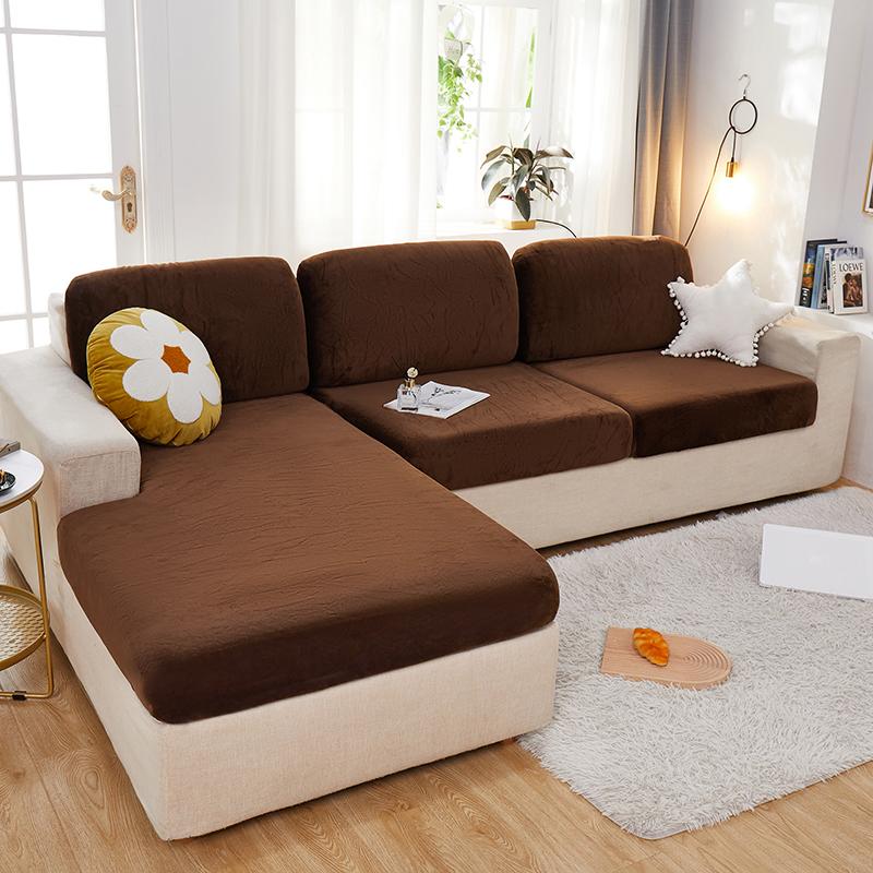 Plüschsofa-Sitzbezug für Wohnzimmer, samtig, elastische Eckcouch, 1/2/3/4-Sitzer, solide Schonbezüge, Möbelschutz Plus M(2seater) braun