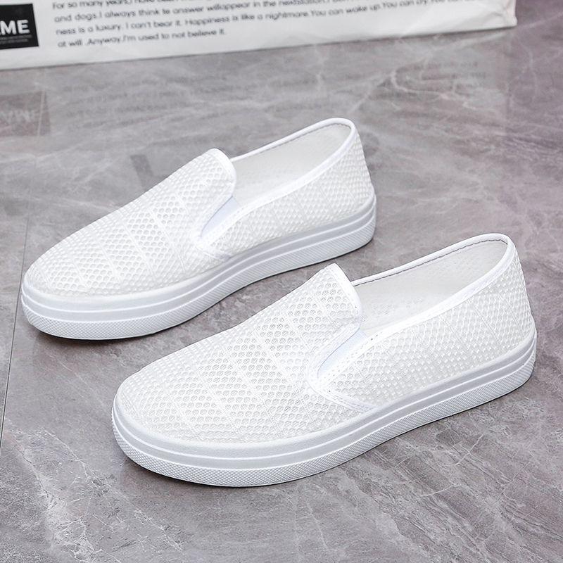 Hohl Atmungsaktive Frauen Net Schuhe Tuch Mesh Schuhe Neue Dicken sohlen Frauen Schuhe Casual Rindfleisch Sehne Schuhe Im Sommer 40 weiß