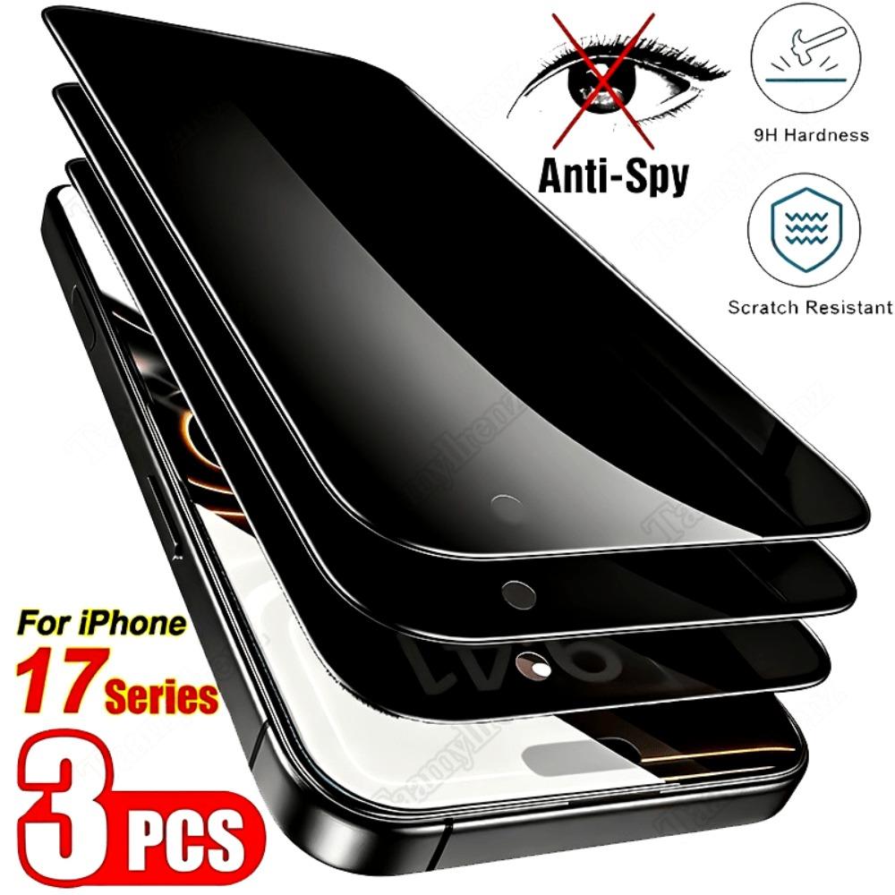 3 Stück Anti-Spion Displayschutz für iPhone 17 16 15 14 Pro Max Air 16e 15 Plus 13 12 11 Pro XR XS Max 9H Härte gehärtetes Glas iPhone 17 pro max reinfarbig