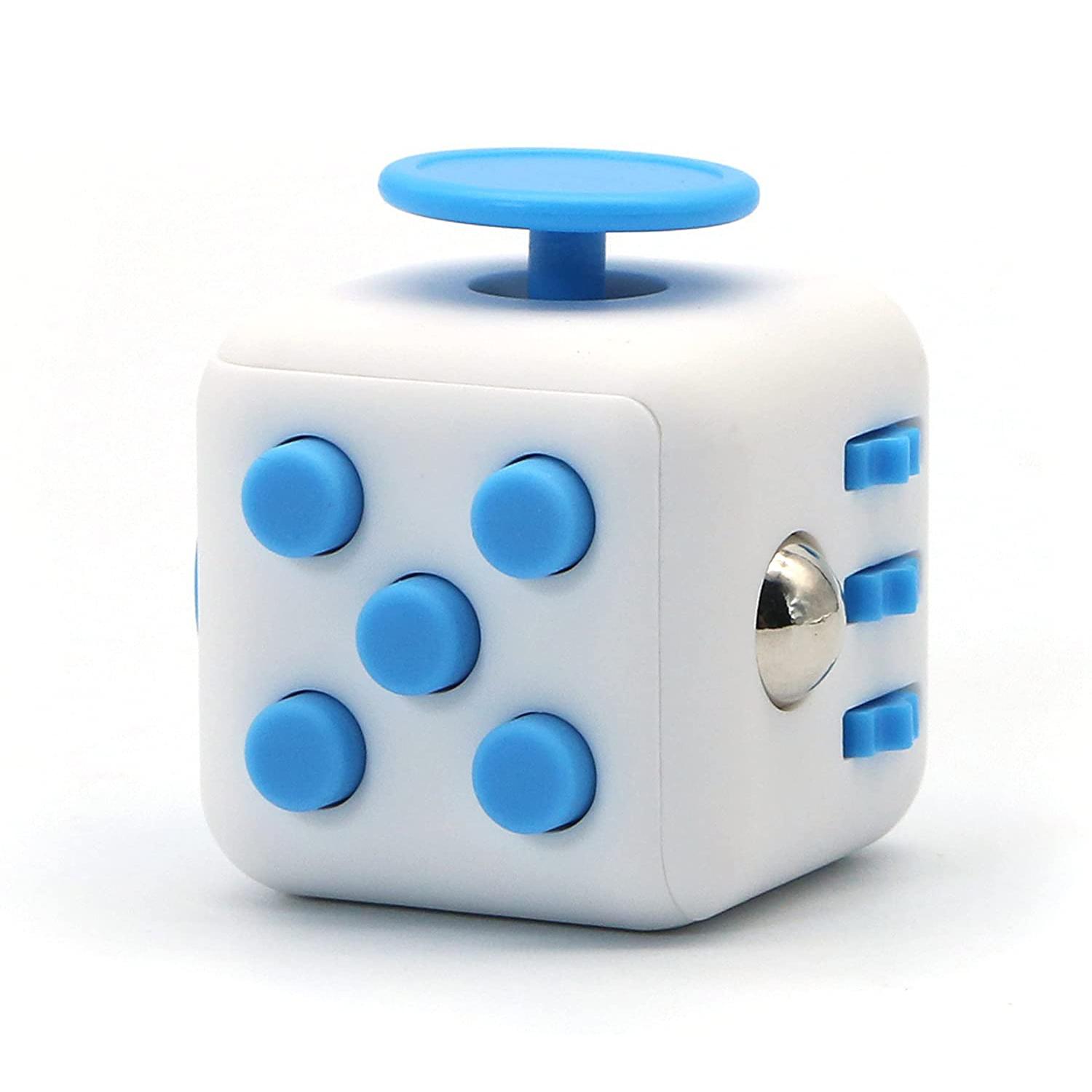 Fidget Cube Stress Angst Druckentlastendes Spielzeug Ideal für Erwachsene und Kinder [Geschenkidee] [Entspannendes Spielzeug] [Stressabbau] [Weiches Material] 4.2x4.2x4.2cm weiß/blau