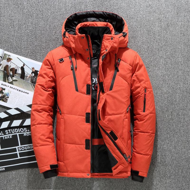 Winter Herren Weiße Entendaunenjacke Lässig Hochwertige Warme Kapuzenjacke Dicker Slim Fit Pufferjacke Mantel Männlicher Mantel Thermo XL orange