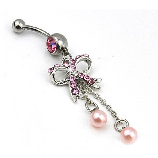 Frauen-Schmetterlings-Ball-Knopf-Langhantel-Stab-Körper-Piercing-Bauch-Nabel-Ring rosa