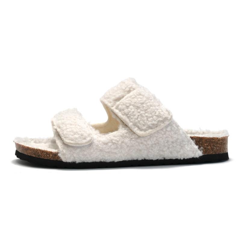 Fashion Kidmi Damen Fuzzy Hausschuhe Korkfußbett Flauschige Pantoletten Klassische Indoor Hausschuhe Mode Kork Zehenfrei Damen Hausschuhe 39