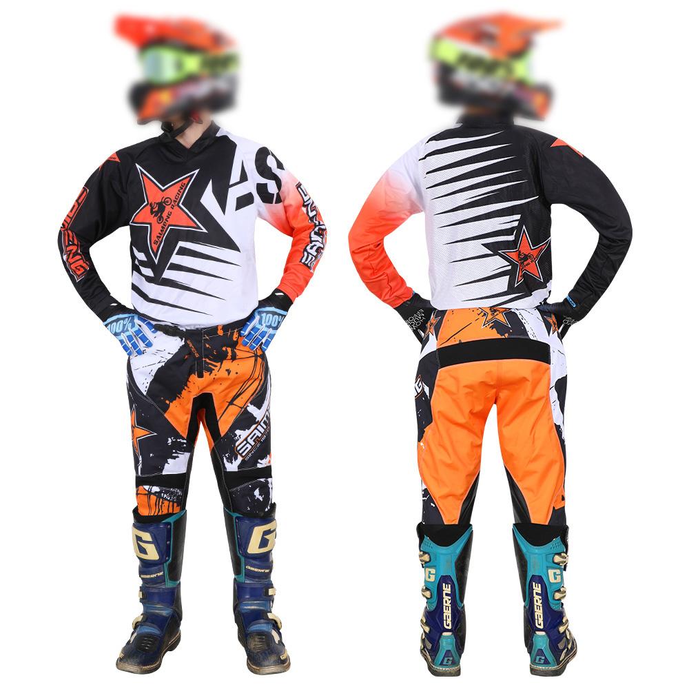 Motocross Kinder Set Motorrad Trikot und Hose Kinderkleidung großer Junge Mädchen Jugend MX Ausrüstungsset Rennanzug YL-24 (20-24KG) weiß/orange