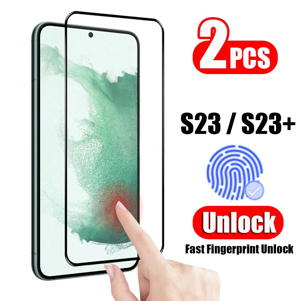 2 Stück Displayschutzfolie aus gehärtetem Glas zum Entsperren von Fingerabdrücken für Samsung Galaxy S25 S25+ S25 S24 Ultra S21 S23 / S23+ 5G FE S22+ 5G Plus Samsung S21 schwarz