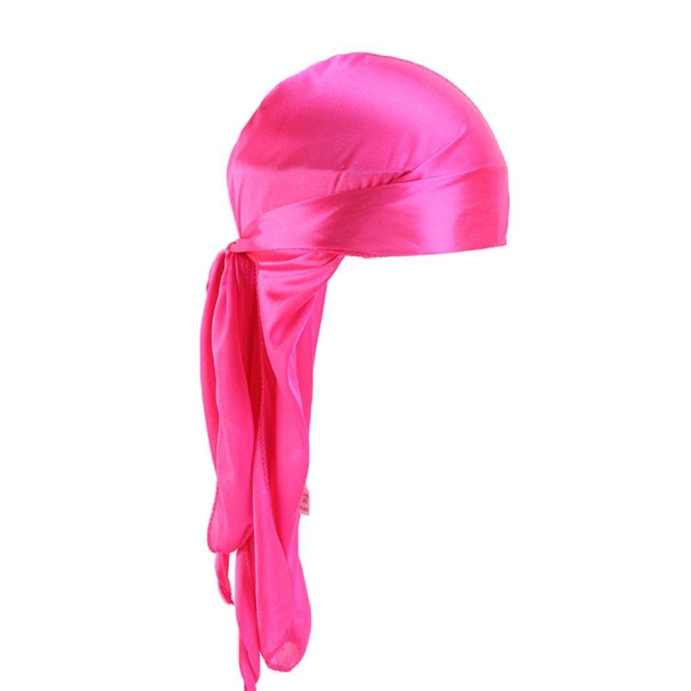 Verstellbarer Seiden-Durag Elastischer Turban Hijab Mode Piratenhut Herren Damen rose rot