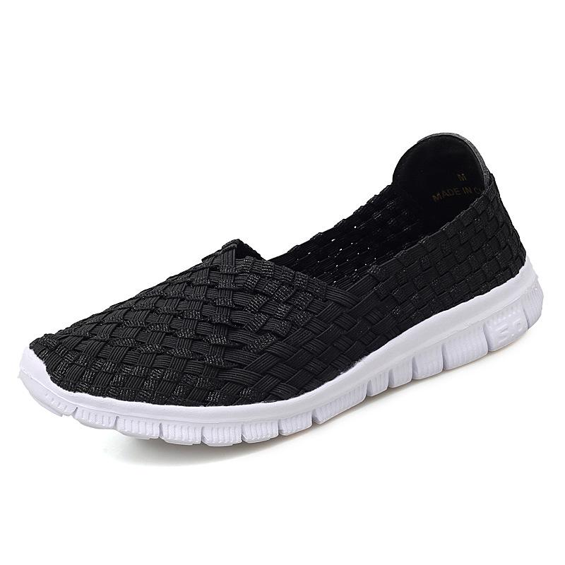 Damen Sneakers Sommer Atmungsaktiv Leichte Slipper Damen Flache Schuhe Damen Loafer Manuell Gewebte Flache Damen Freizeitschuhe 42 schwarz