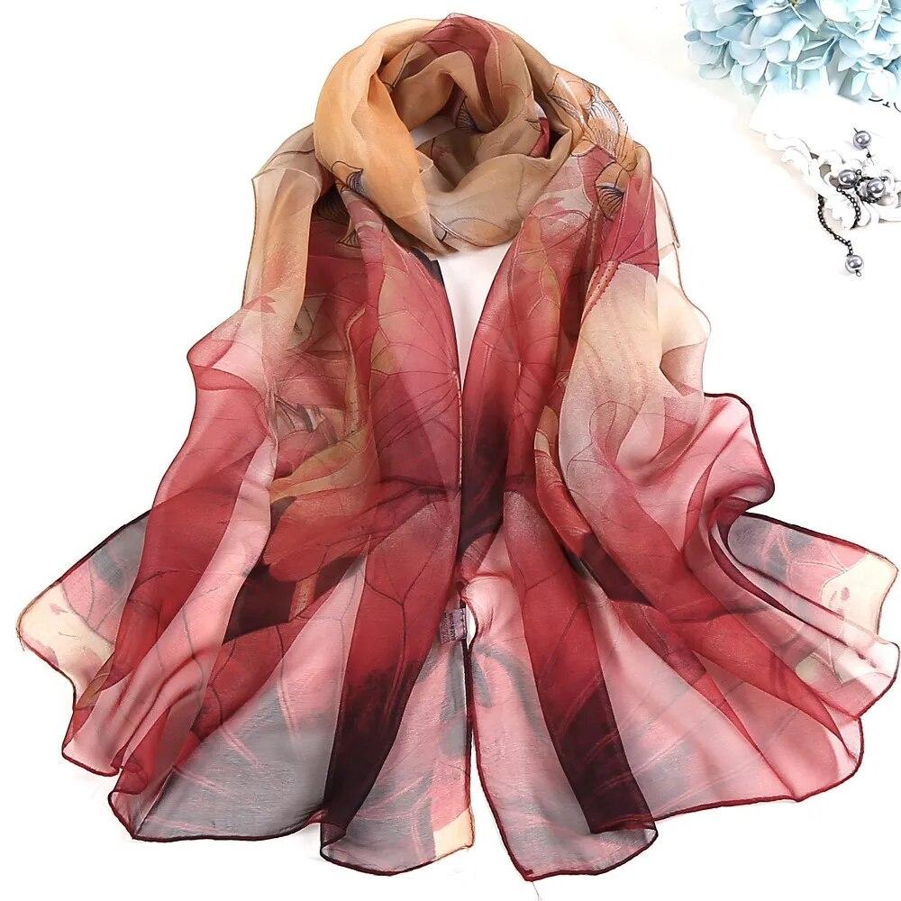 Mode Frühjahr Sommer Frauen Blumen Druck Strand Silk Schal Schals Weibliche Lange Wraps Strand Sonnencreme Hijab
