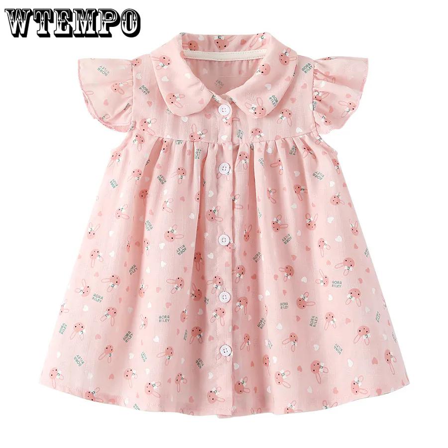 Sommerkleid für Mädchen Babykragen Blumenrock Sommerkleid für Kinder 100 rosa