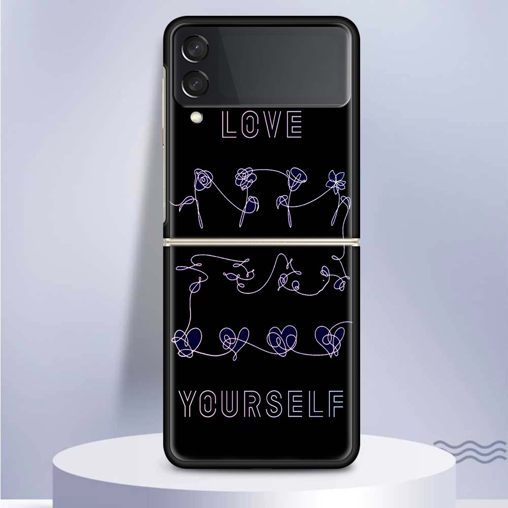 Love Yourself Blume Herz Linie Kpop Harte PC Klare Handyhülle Abdeckung für Samsung Galaxy Z Flip 7 6 5 4 3 5G Flip3 Flip4 Flip5 ZFl Samsung Z Flip 6 black