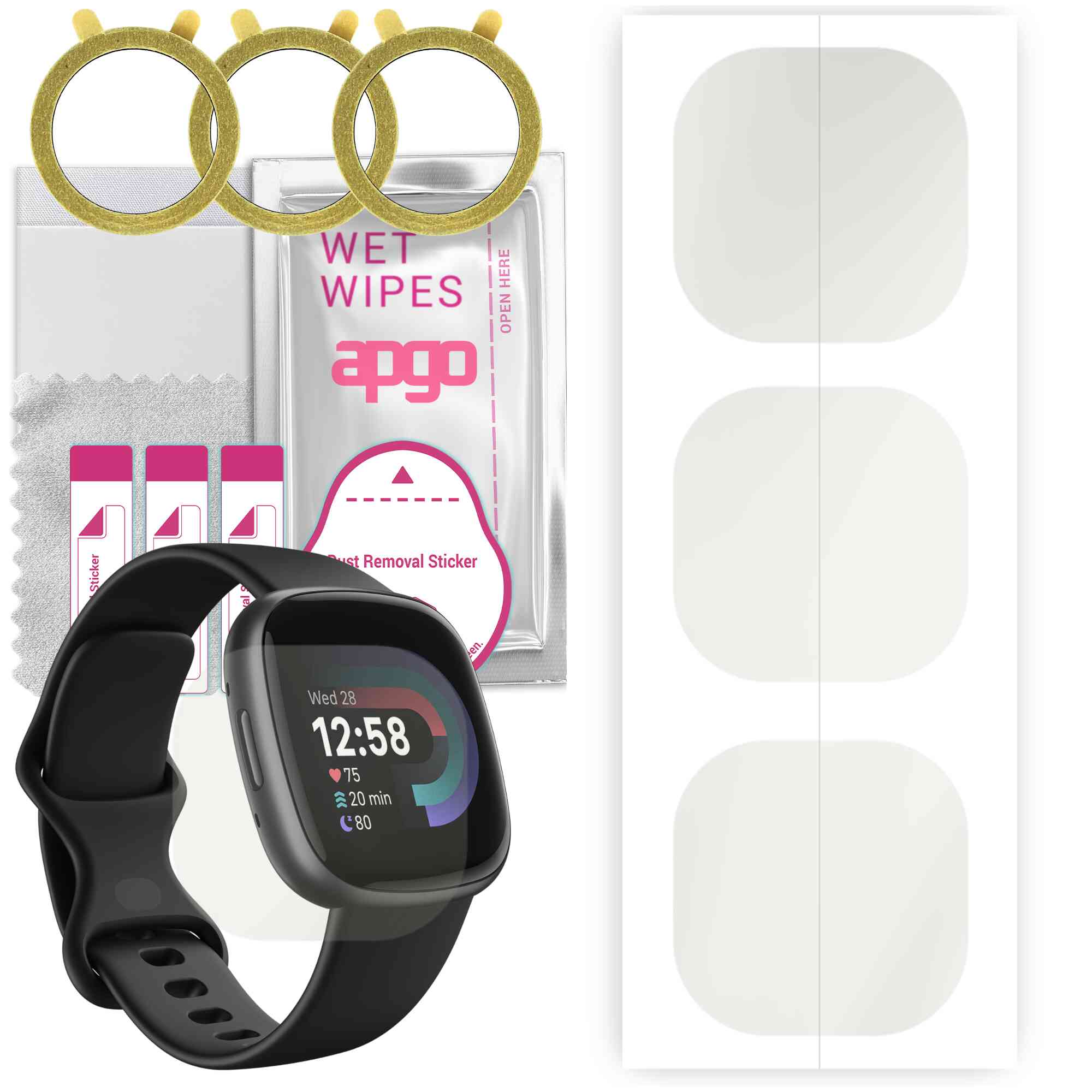 3x apgo Hydrogel Matte Displayschutzfolie für Fitbit Versa 4, Hydrogelfolie, flexibel, weiches TPU mit Positionierungsschicht, einfache Installation