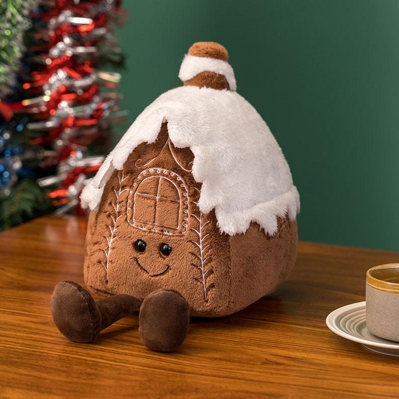 Weihnachtliches Lebkuchen-Plüschkissen, gefüllt mit Schokolade, Keksen, Hüttendekoration, Kissen, lustige Weihnachtsbaum-Party-Dekoration, Puppe, Plüschtier 32cm tall house