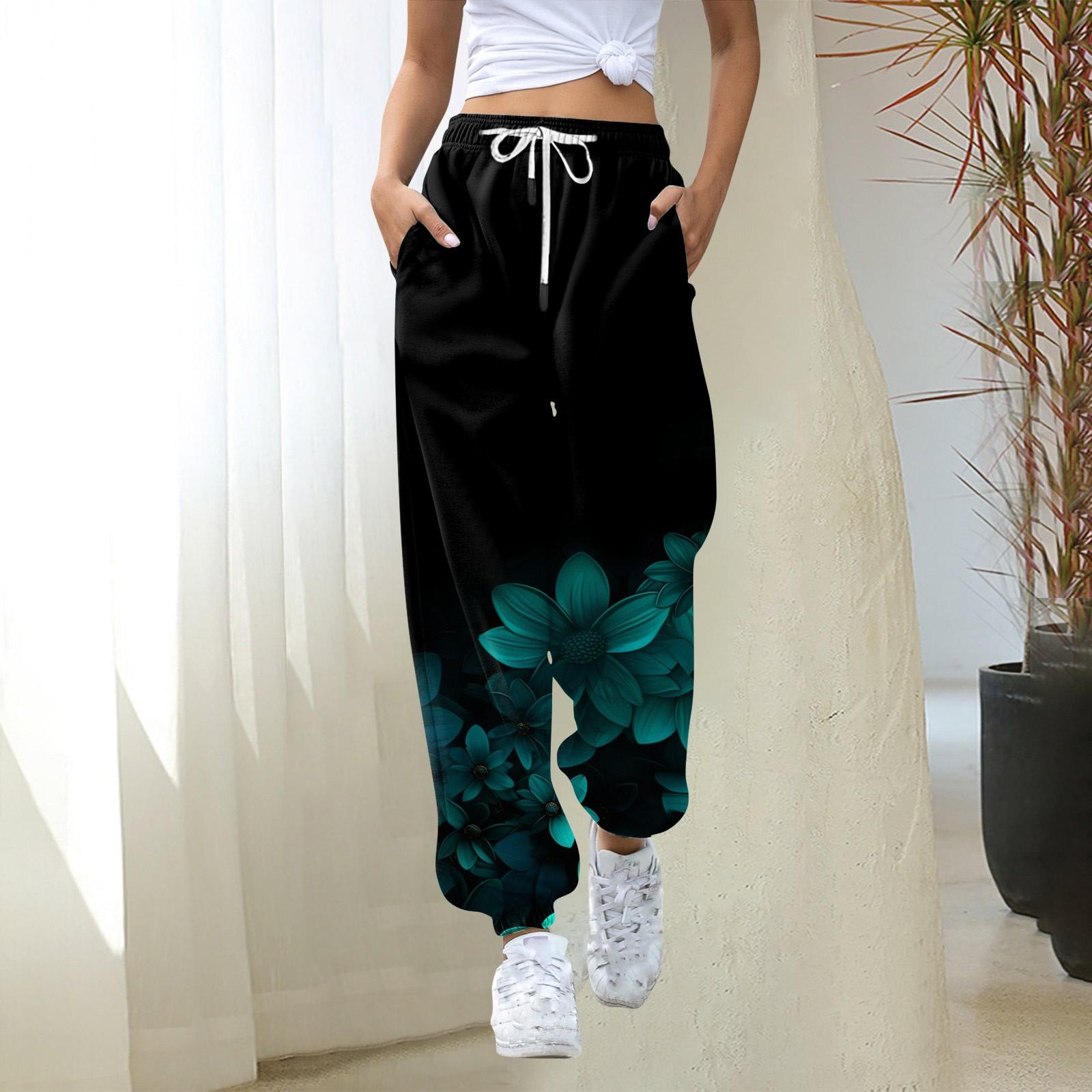 Damen Jogginghose Baggy High Waist Jogginghose Übergröße mit Taschen Bedruckte Hose Hose für Damen XXXL schwarz