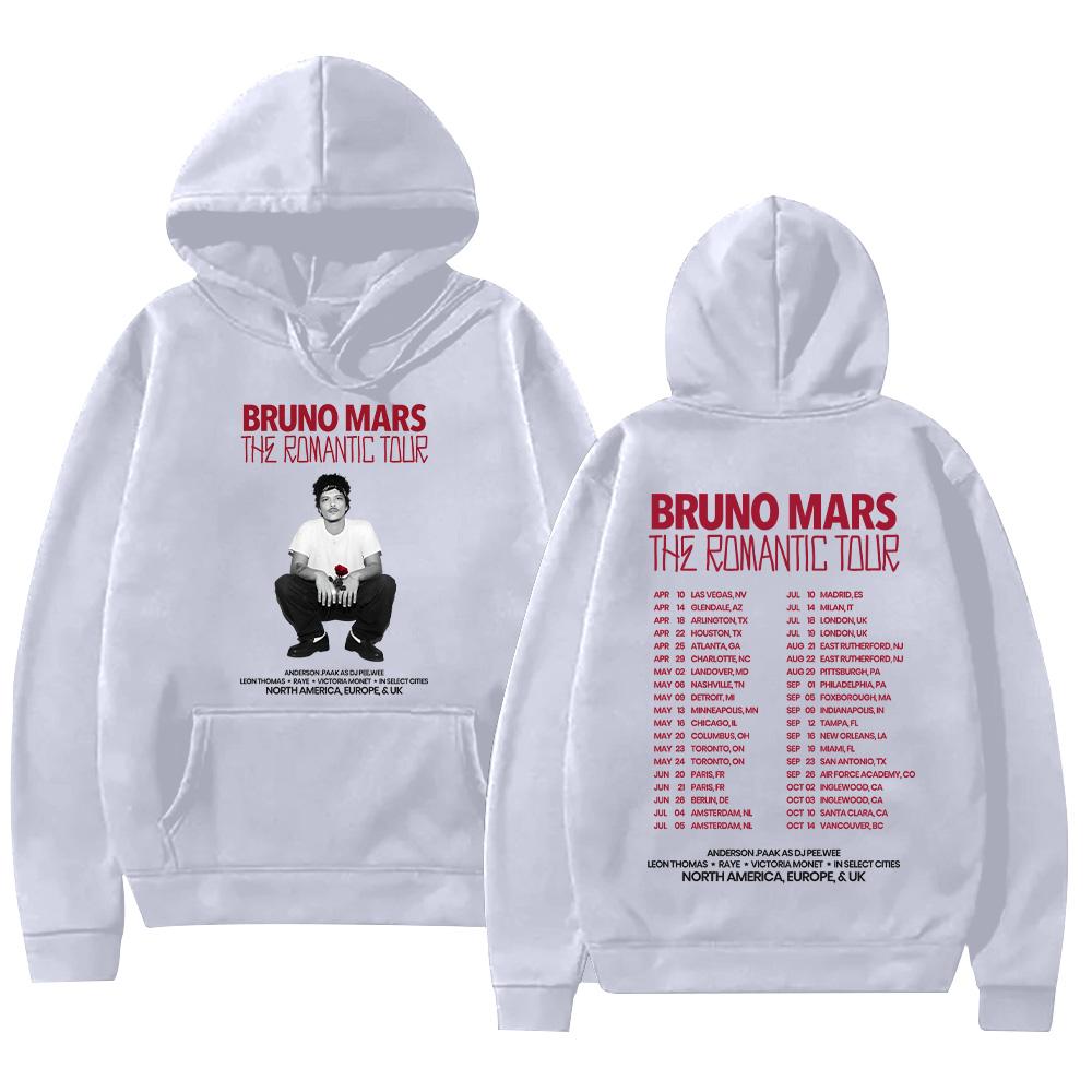Bruno Mars The Romantic 2026 Tour Hoodie Bruno Mars Sweatshirt Unisex Jugend- und Erwachsenen-Oberteile Konzert-Outfits High Street Pullover M weiß