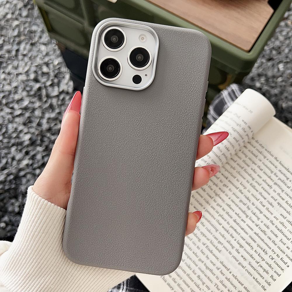 Vegane Leder Handyhülle für iPhone 11 13 16 Pro Max iPhone 12 14 15 Pro Max Samsung S24 A55 S23 A05 A54 A06 S22 A15 Redmi 13C 14C Note 13 11 C65 10C iPhone 13 grau
