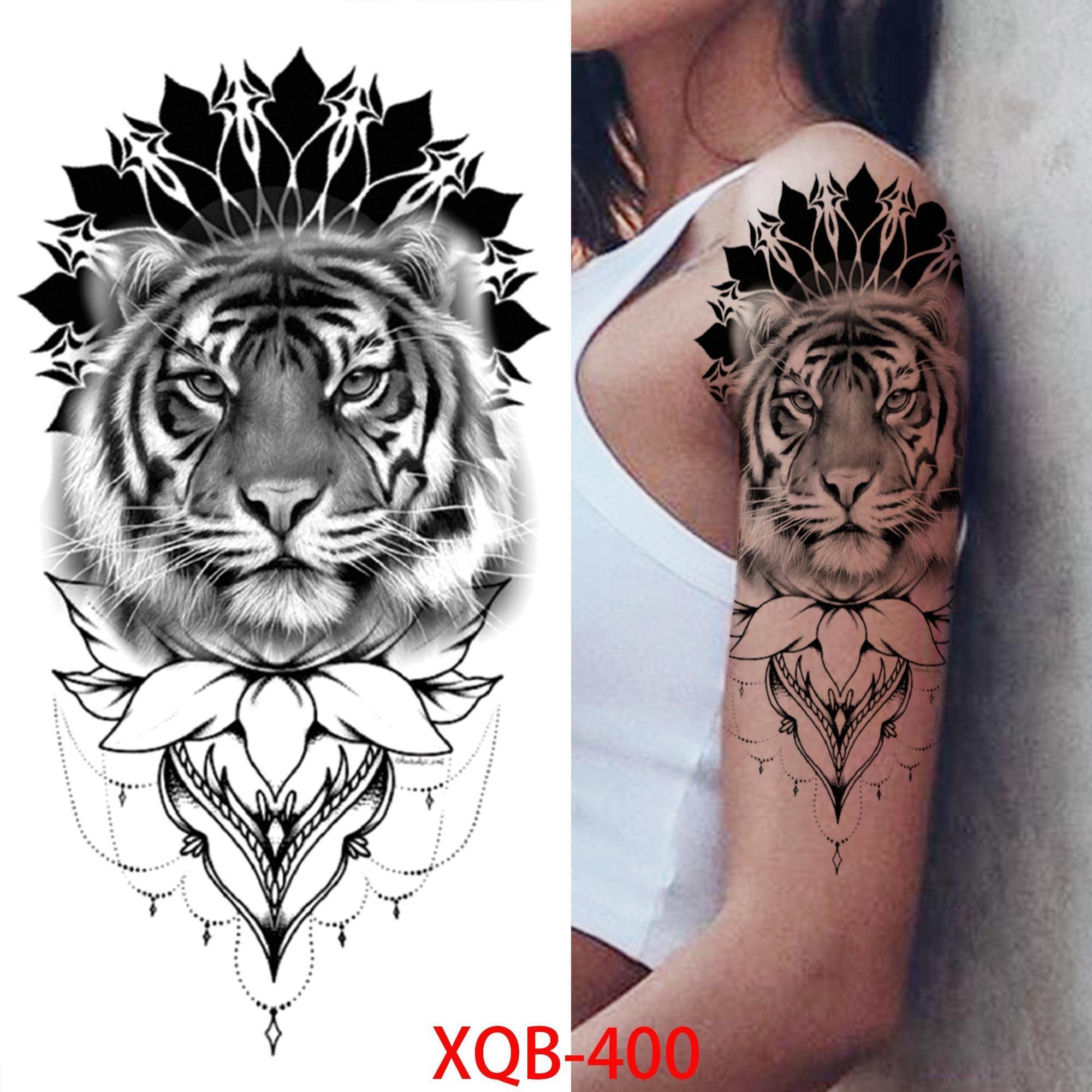 1 STÜCK 210*114 MM Katze Geometrie Schwarz Temporäre Tattoos Für Männer Frauen Schwarzwald Schädel Tiger Wolf Tattoo Aufkleber Böse Teufel Arm Tattoo XQB-400