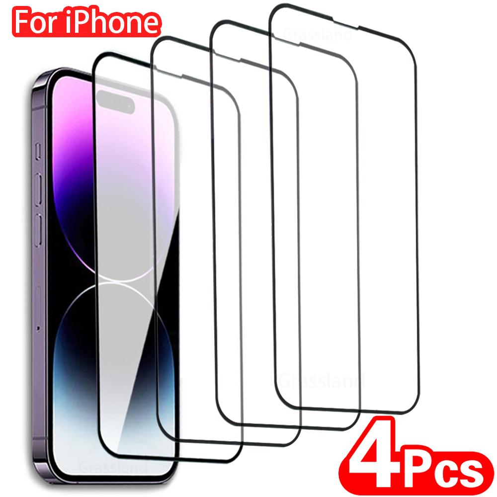 4 Stück gehärtetes Glas für iPhone 15 14 13 12 11 Pro Max Anti-Burst-Displayschutz für iPhone 7 8 Plus X XR XS Max Schutzglas iPhone 14 pro reinfarbig
