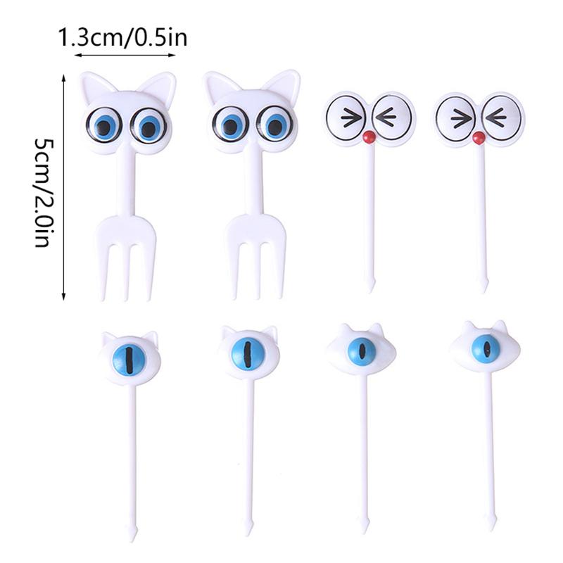 8Pcs süße Katze Auge Obst Gabel kreative Tier Obst Sticks Mini Cartoon Bento Kinder Dekoration Hause 8Pcs