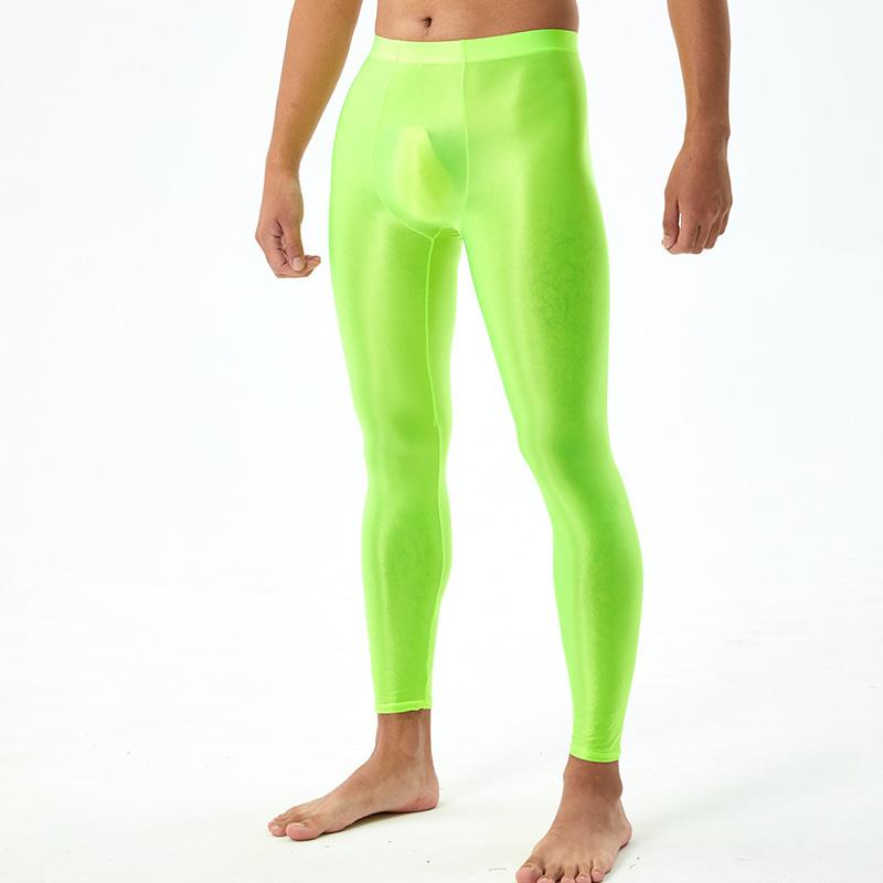 Seidig glatte, sexy, enge Leggings für Herren, U-konvexe, glänzende Hose, Bodybuilding, Übergröße, glänzend 2XL grün