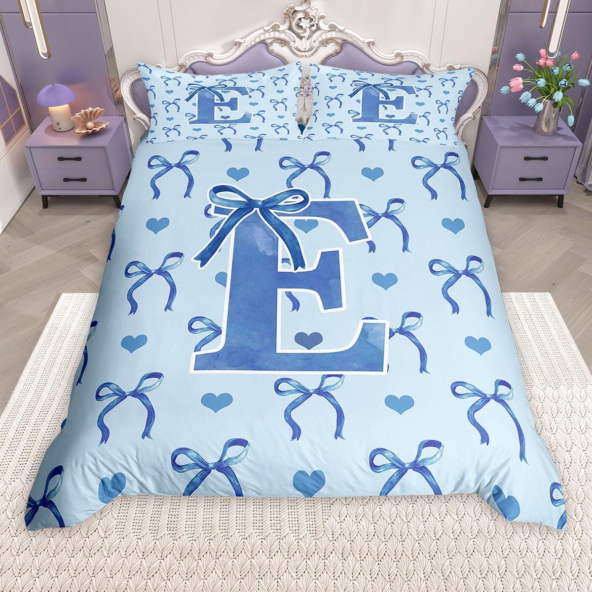 Homewish Mädchen Blau Schleife Bettbezug Set, Prinzessinnenstil Bettset, Monogrammiertes Schleifen-Bettbezug-Set DE S 135x200cm 2pcs&set