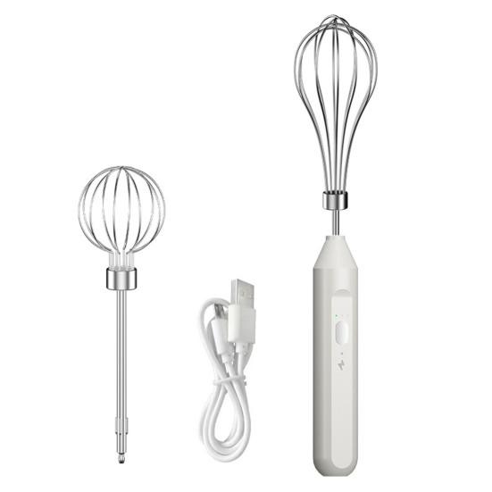 Elektrischer Hand-Schneebesen-Mixer, 3-Gang-Steuerung, wiederaufladbarer kabelloser Handmixer, tragbarer Mini-Schneebesen zum Kochen weiß