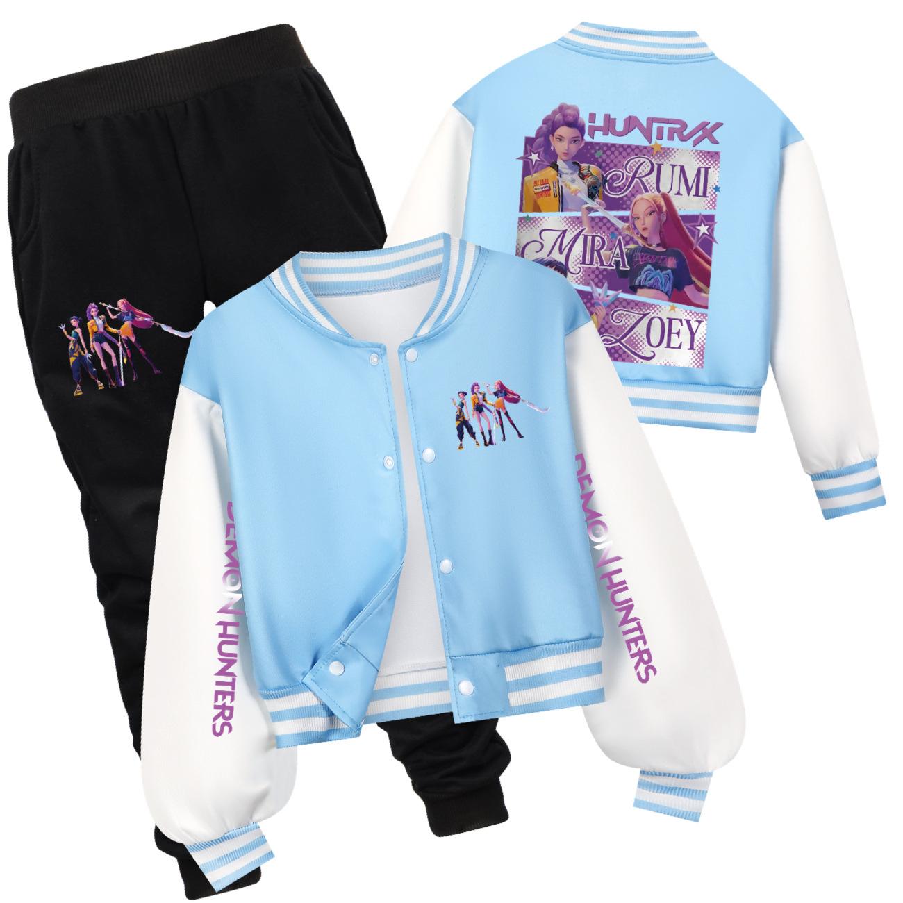 Kpop Hexenjäger Frühling und Herbst Kinder Kurzarm Baseball-Uniform Set 130cm hellblaue