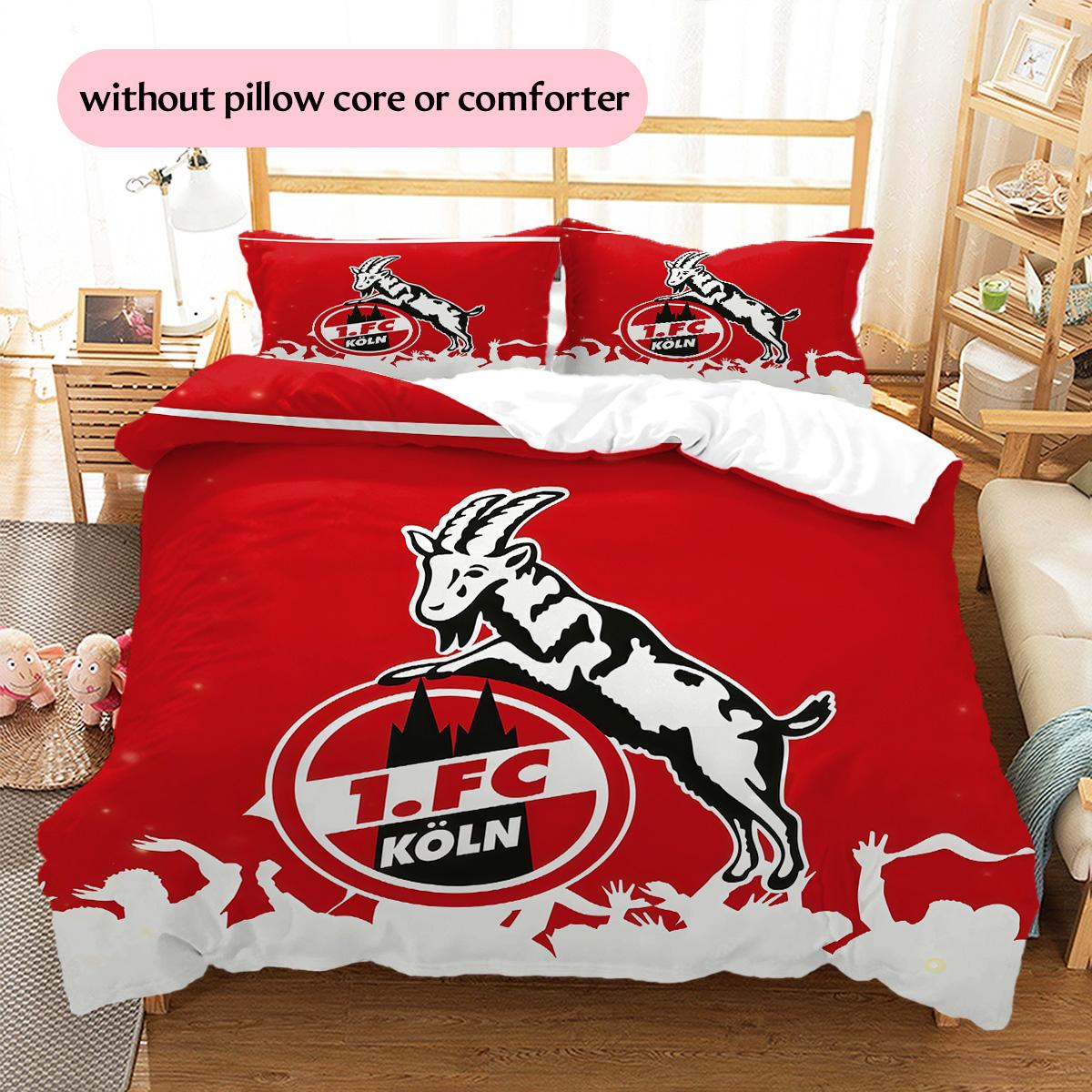 FC Köln Muster Bettwäsche Bettdecken-Set Heimdekoration Geschenk (1 Bettbezug + 2 Kissenbezüge (ohne Füllung)) 155x200cm
