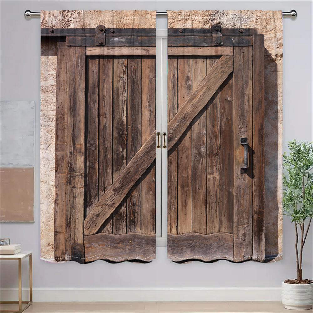 2 Stück Vintage Scheunentür Vorhänge Rustikaler Holzmaserungsdruck Vorhänge Wohnzimmer Schlafzimmer Dekor Vorhänge Bauernhausstil Vorhänge 29.5W65H(inch)x2Pcs&Rod Pocket black