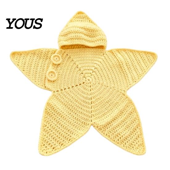 Seestern Schlafsack für Neugeborene, Gestrickter Schlafsack mit Kapuze, Kuschelige Sternförmige Baby-Tragbare Decke, Neugeborenen-Fotografie gelb