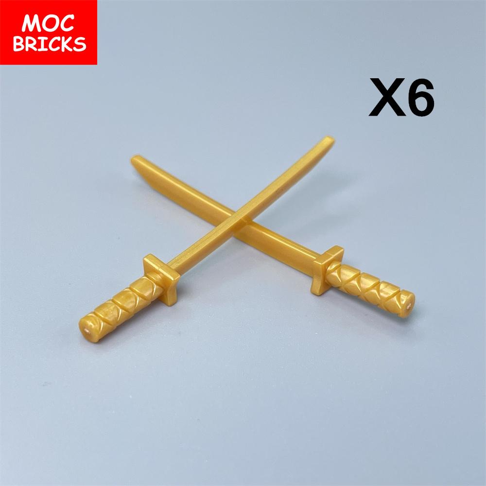 12 Stück/Los MOC Steine Katana Schwert Ninja 21459 30173 Zubehör Zusammengebaute Bausteine Spielzeug Kindergeschenk Puppen goldgelb