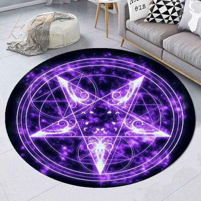 Roter Sigil von Baphomet und Luzifer, runder Premium-Teppich, personalisierter Teppich, Einweihungsgeschenk, Familien-Willkommensmatte, lustiger personalisierter Teppich 60cm x 60cm