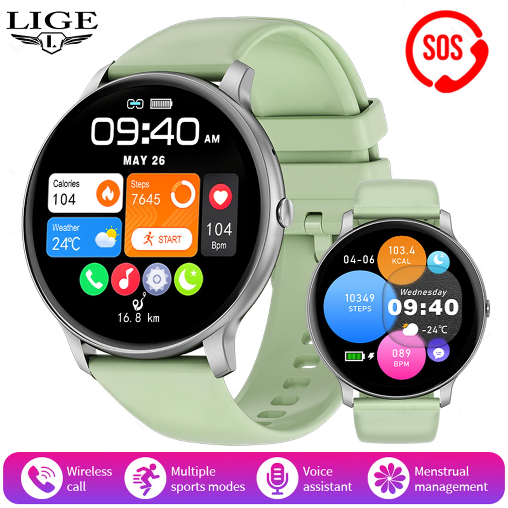 LIGE Smartwatch, Bluetooth-Anruf, Sprachassistent, wasserdichte Smartwatch, Outdoor-Übungen, Fitness-Armband, geeignet für Android IOS silicone strap grün