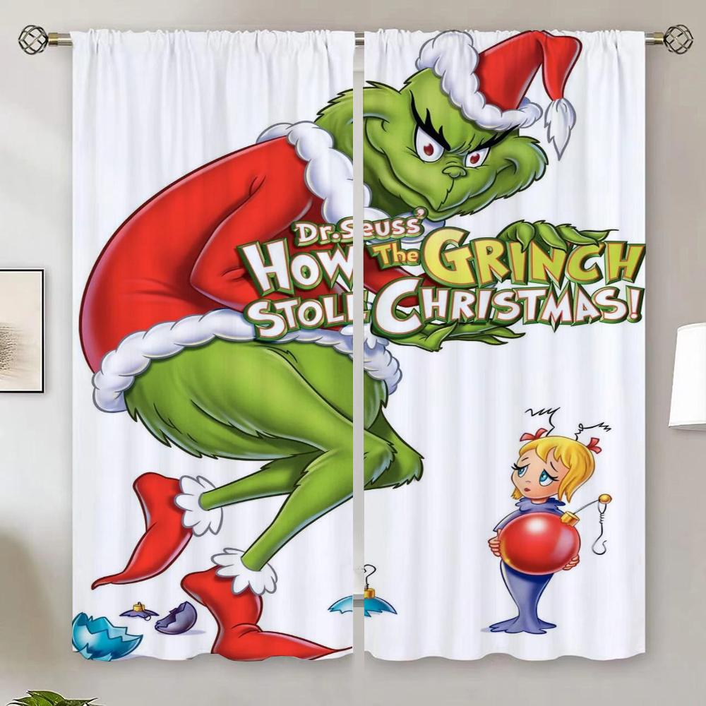 The-Grinch Wohnzimmervorhänge für Türen Schlafzimmer Verdunkelungsvorhänge Salon 2 Stück Tentakel-Abdeckung Vorhang Raffhalter Rollos Jalousien W86xH183cmx2pcs-CL