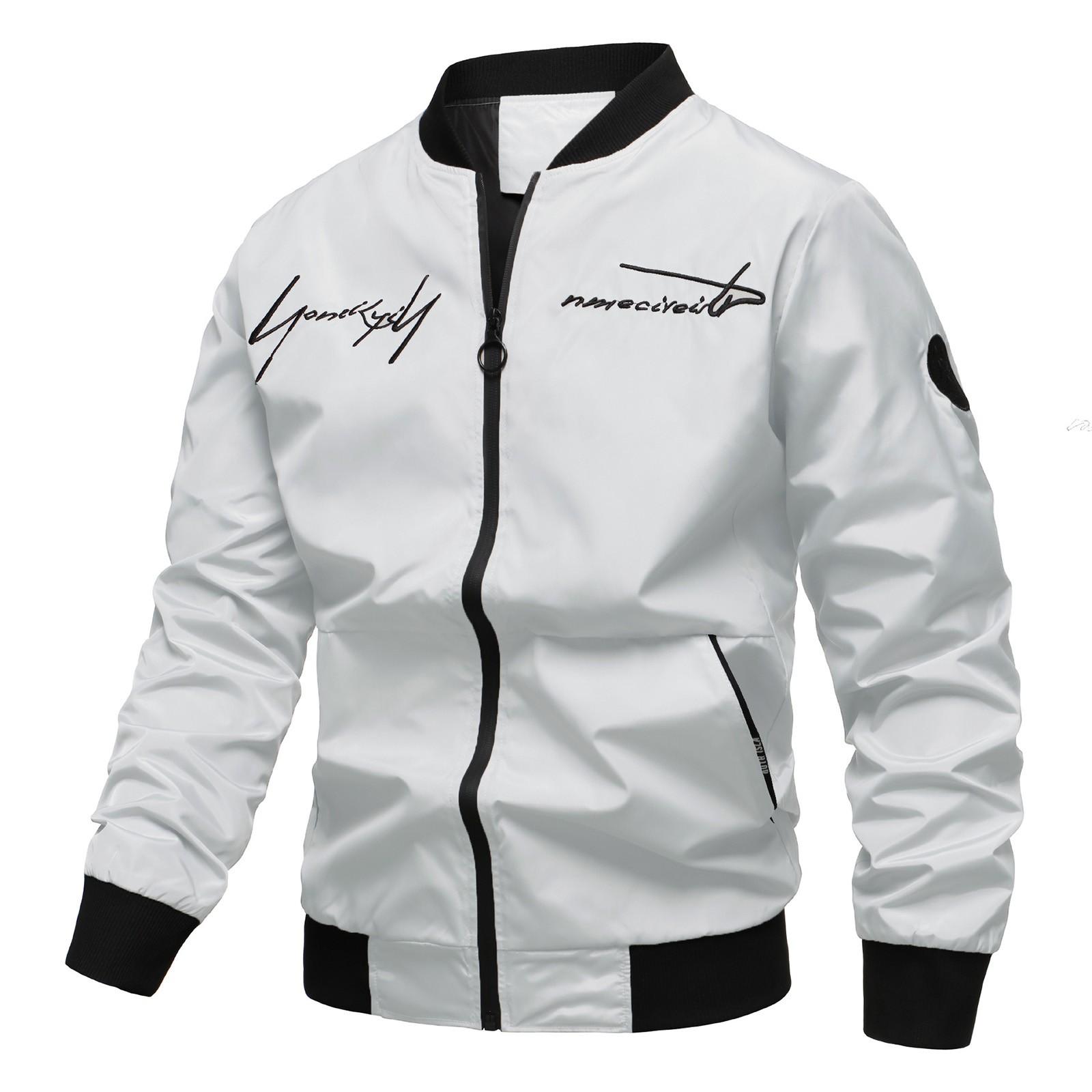 Herren Frühling Baseball Kragen Einfarbig Jacke Herren Casual Jacke Lose Tops XXL weiß