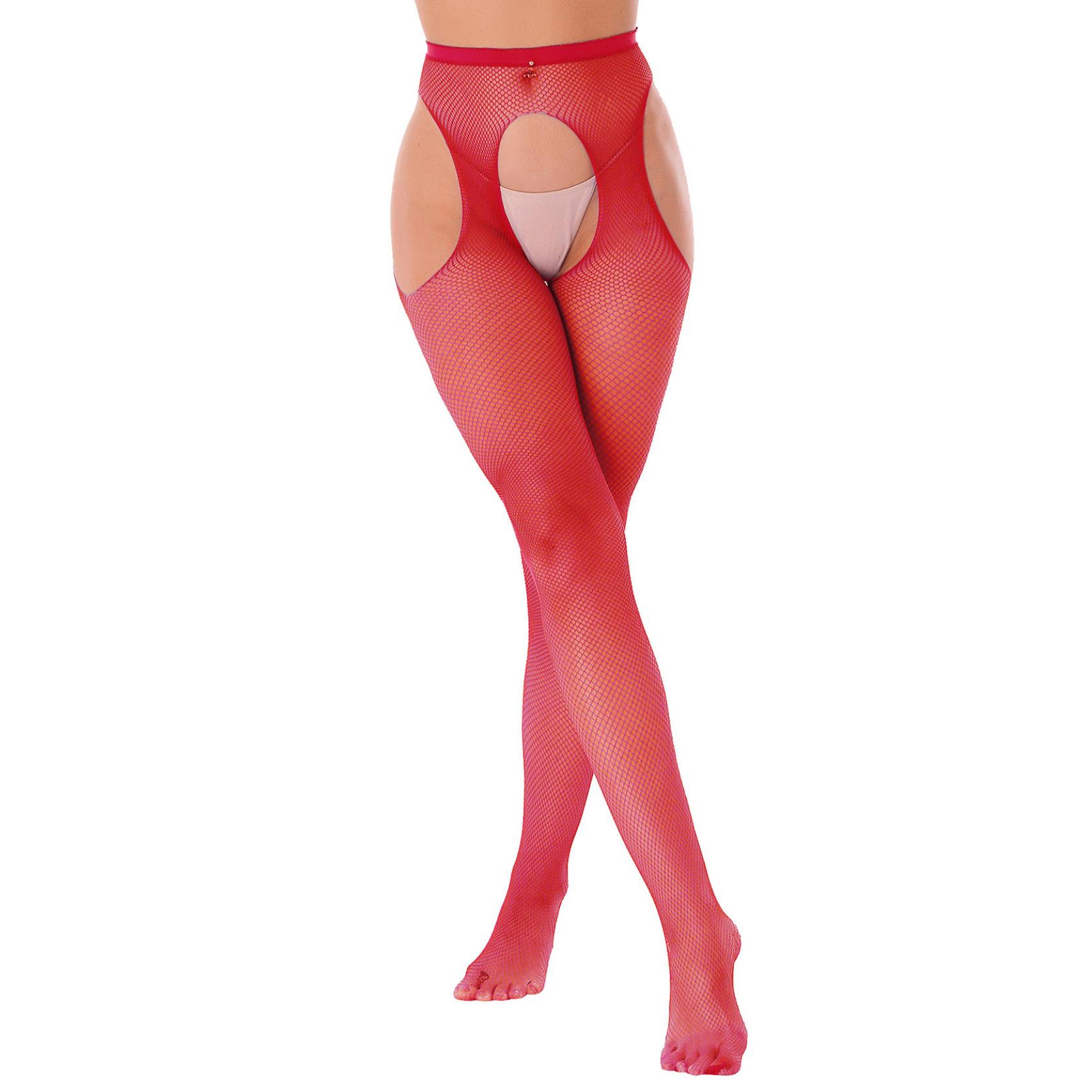 Strumpfhosen mit hoher Taille, Strumpfhosen, Netzstrumpfhosen, Leggings, ausgehöhlte Netzstrümpfe für Damen rot