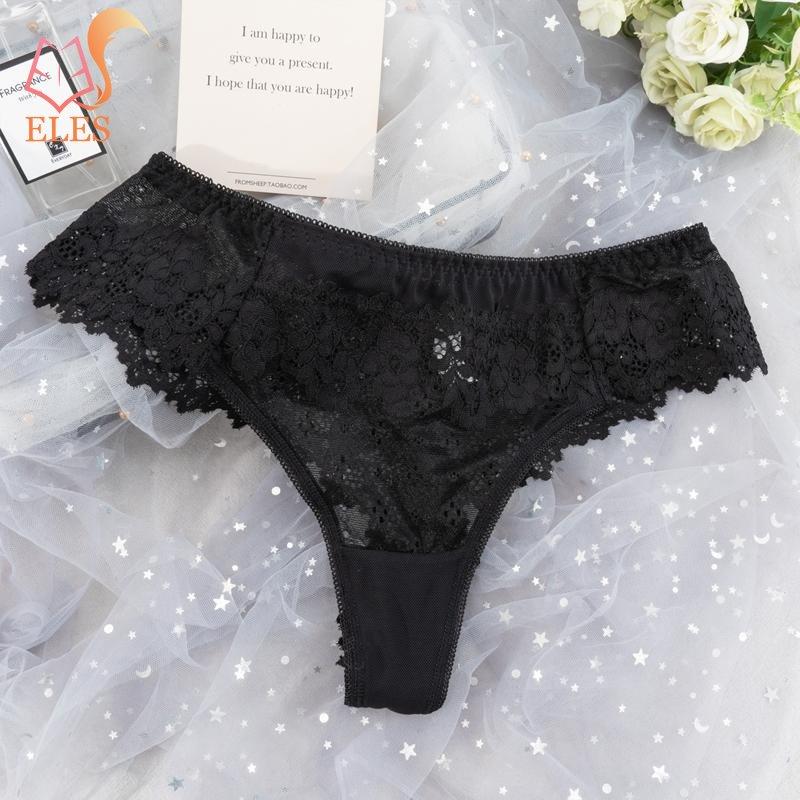 Frauen Sexy Spitze Dessous Versuchung Low-taille Tanga Höschen Transparent Hohe Qualität Stickerei Unterwäsche Weibliche G String L schwarz