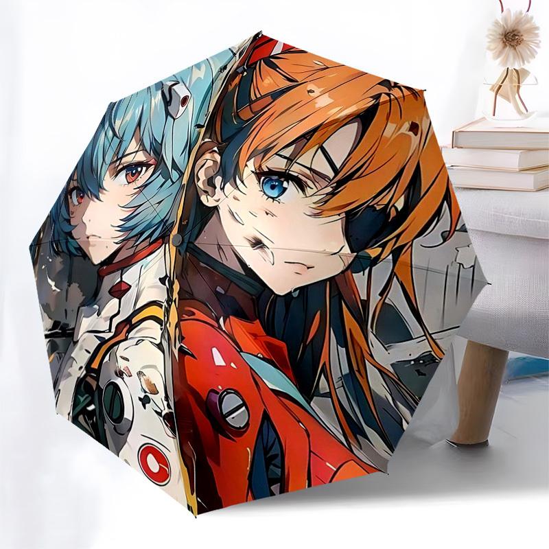 1 Stück Neon Genesis Evangelion Regenschirm - Automatisches Öffnen/Schließen, Tragbares 3-fach faltbares Design, 8-Speichen-Eisenrahmen, Outdoor-Regenschirm, Perfektes Geschenk für Fans,