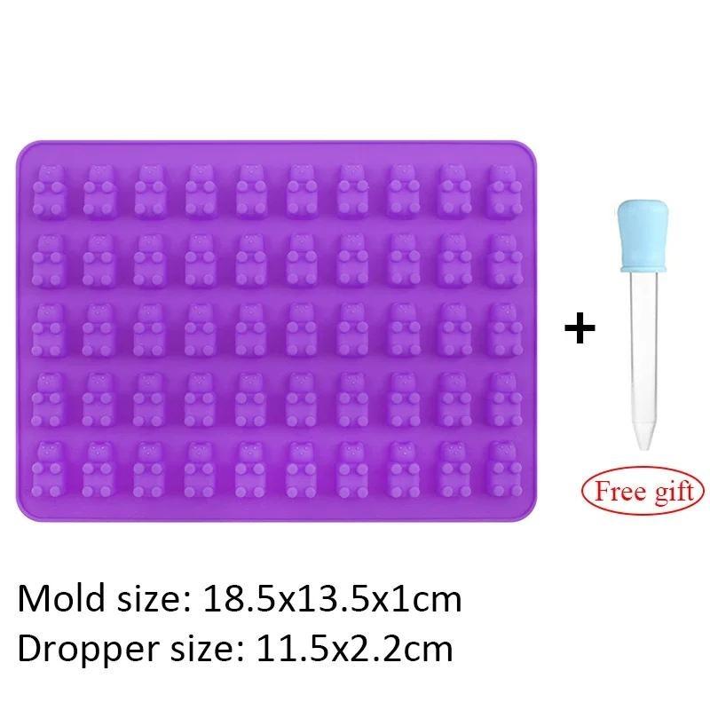 Gummibärchen-Form mit 50 Fächern, Silikon, süße Bären-Geleeform mit Pipette, Süßigkeiten, Schokolade, Fondant, Formen zum Selbermachen, Backen, Dekorationswerkzeuge