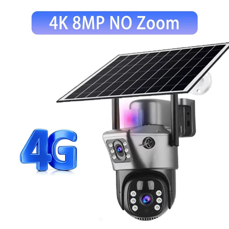 Solar Kamera 4G Sim Karte Outdoor Überwachung 6K Drei Objektiv 10 Digital Zoom Drahtlose Cctv PTZ IP66 Sicherheit Solar powered Cam 4K Cam No Zoom