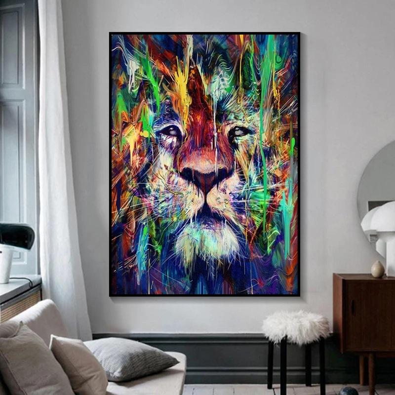 Abstraktes Buntes Löwen Dekoratives Gemälde Wohnzimmer Wandkunst Bilder Heimdeko Poster Leinwandgemälde 40x50cm