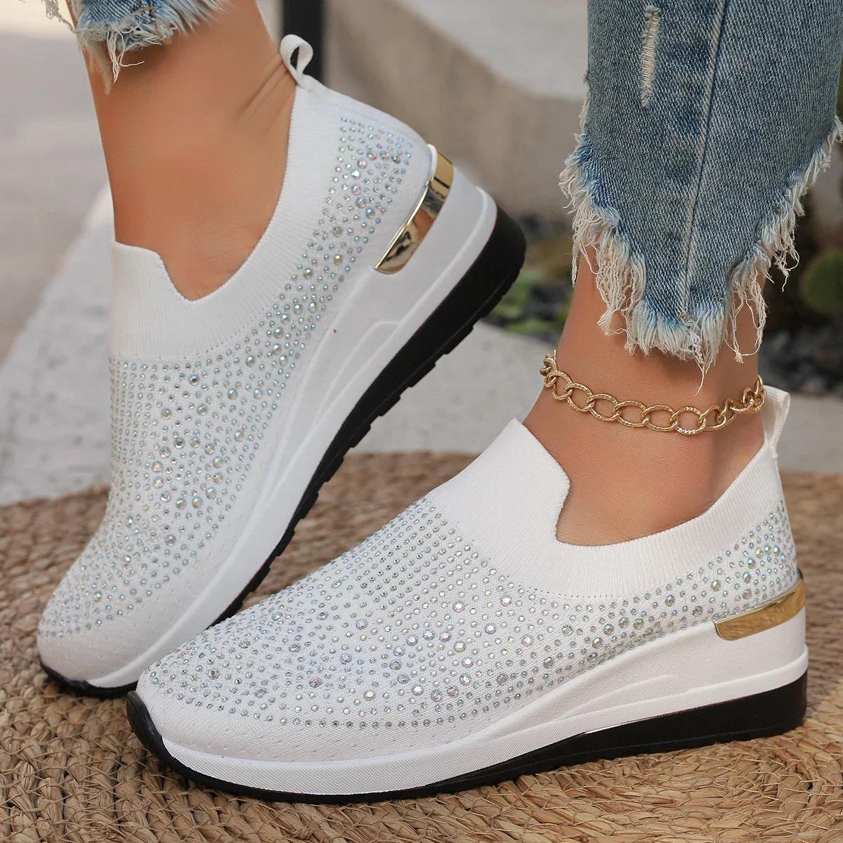 Frühling/Herbst Bequeme Sneaker Bling Slipper Freizeitschuhe für Damen Sneaker Mesh Atmungsaktiv Leicht Damen Vulkanisierschuhe 40 weiß