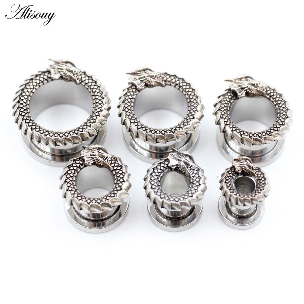 Alisouy 2 Stück Retro Drachenschuppen-Ohrtunnel, Plugs, Expander, Keilrahmen, Ohrring, Piercing, Körperschmuck 6mm