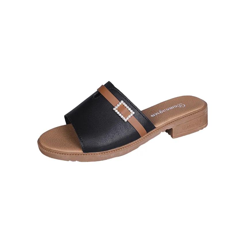 Sandalen Hausschuhe Damen Koreanische Strass Ein-Wort-Hausschuhe Dicke Flache Absätze Alleskönner Lässige Hausschuhe Alleskönner Einfache Flip-Flops Damen Sommerschuhe 35 schwarz