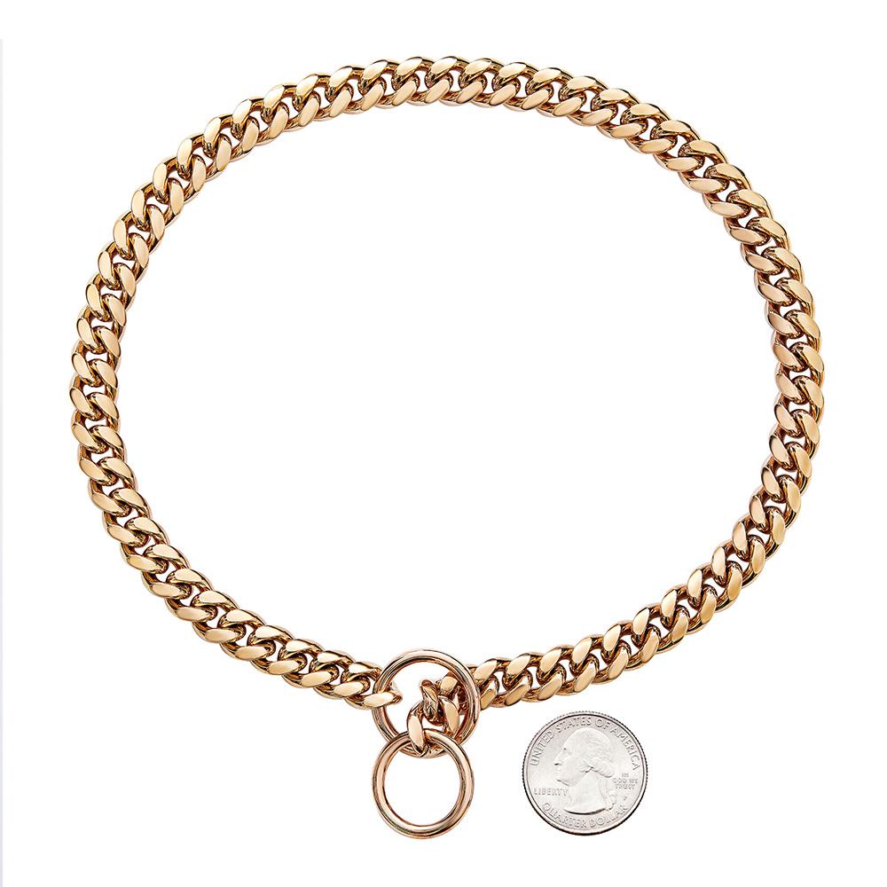 Hundehalsband aus 18 Karat Goldkette, 10 mm, kubanische Gliederkette, Edelstahl-Metallglieder, Trainingshalsband für kleine, mittelgroße und große Hunde 20inch (51cm) rose gold