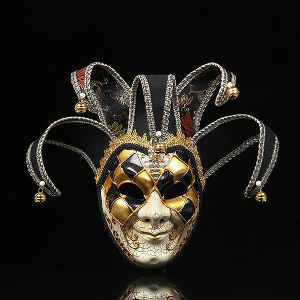 Vintage venezianische Joker-Clown-Maske für Männer, Halloween-Maskerade, Vollgesichts-Requisiten schwarz