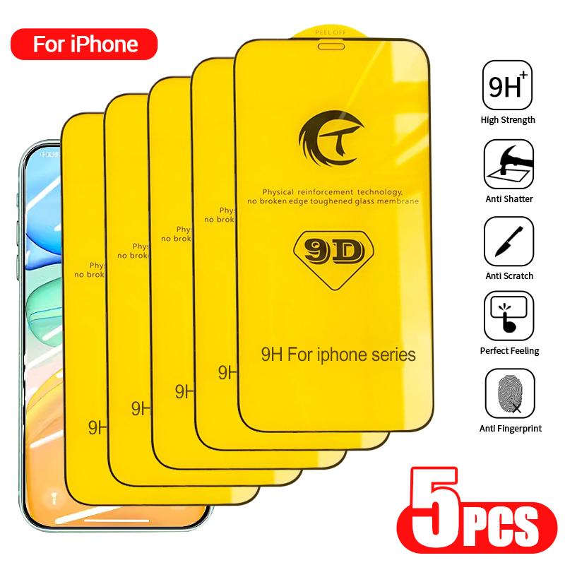 5 Stück 9D Displayschutz für iPhone 17 16 15 14 13 12 11 Pro Schutz für iPhone X XR XS Max 6 6s 7 8 Plus Gehärtetes Glas For iPhone 7/8 weiß