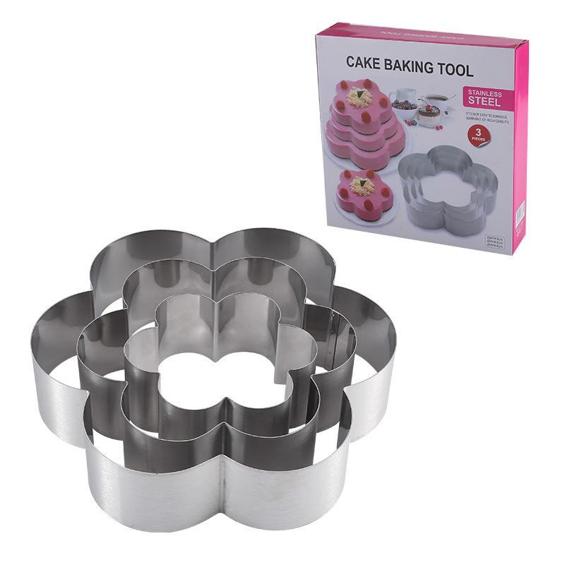 DIY Mousse-Kuchenring-Set aus Edelstahl – 3-teiliges Backzubehör Flower Type